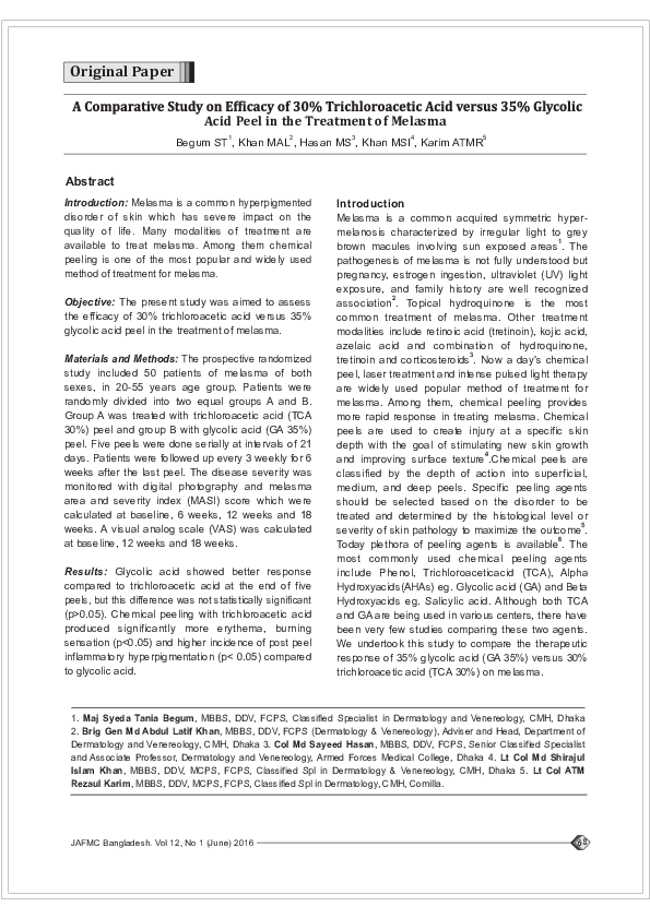 (PDF) A Comparative Study on Efficacy of 30 Trichloroacetic Acid