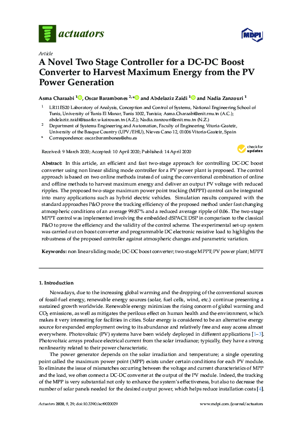 (PDF) A Novel Two Stage Controller for a DC-DC Boost Converter to ...