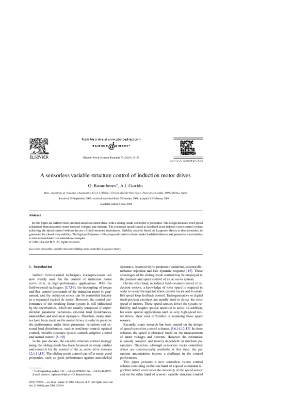 (PDF) A sensorless variable structure control of induction motor drives