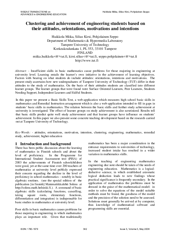 (PDF) Clustering and achievement of engineering students based on their ...