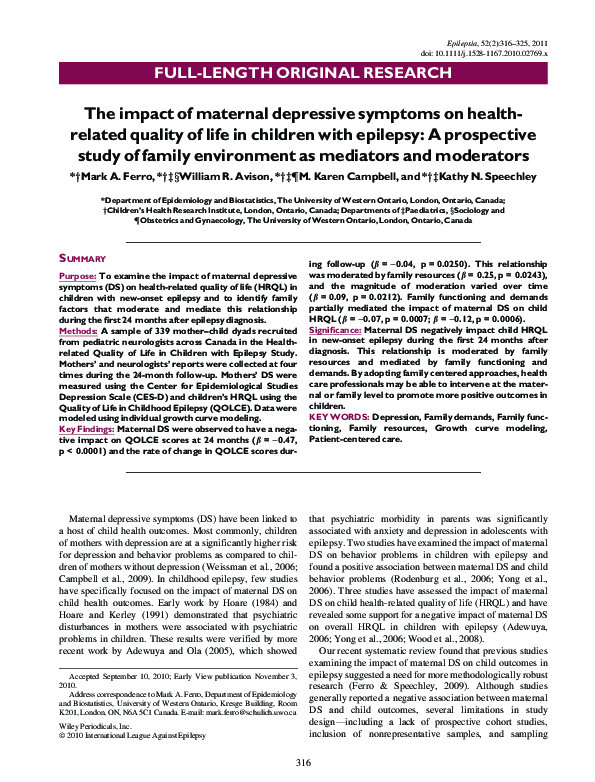 (PDF) The impact of maternal depressive symptoms on health-related ...