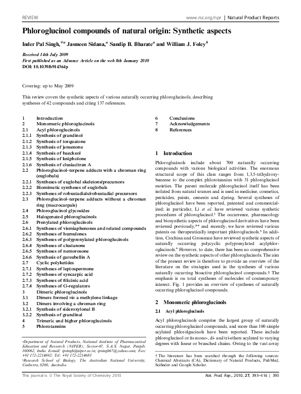 PDF) Phloroglucinol compounds of natural origin: Synthetic aspects
