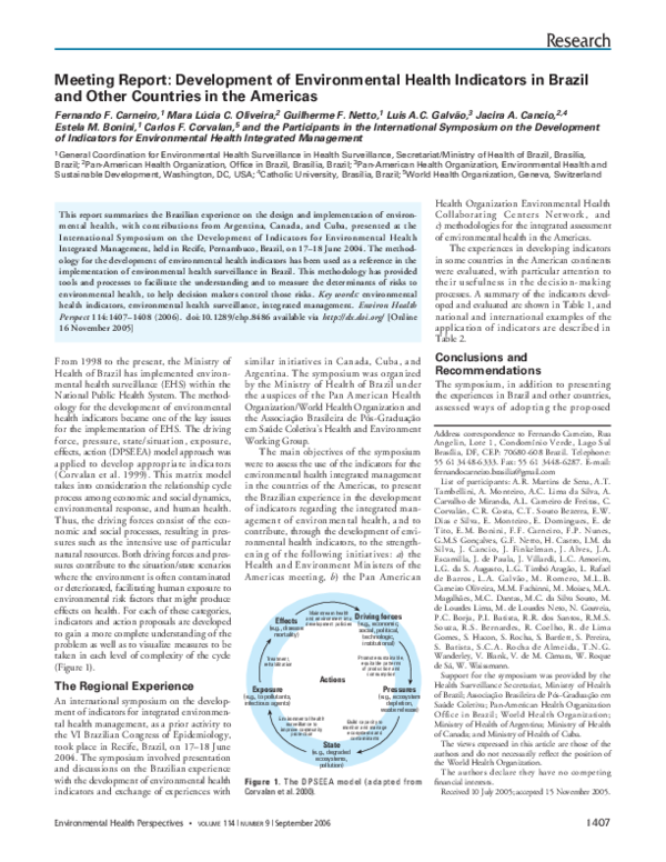 (PDF) Meeting report: development of environmental health indicators in ...