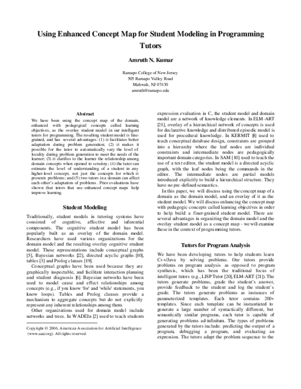 (PDF) Using Enhanced Concept Map for Student Modeling in Programming Tutors