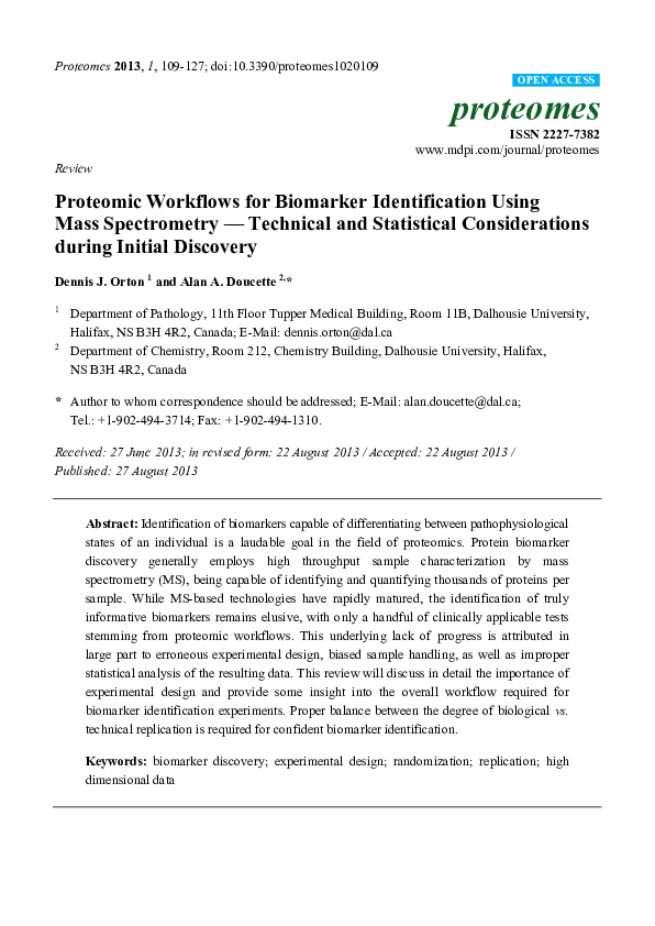 (PDF) Proteomic Workflows for Biomarker Identification Using Mass ...