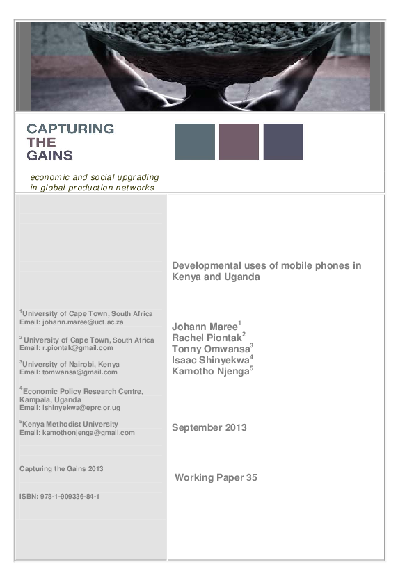 (PDF) Developmental Uses of Mobile Phones in Kenya and Uganda
