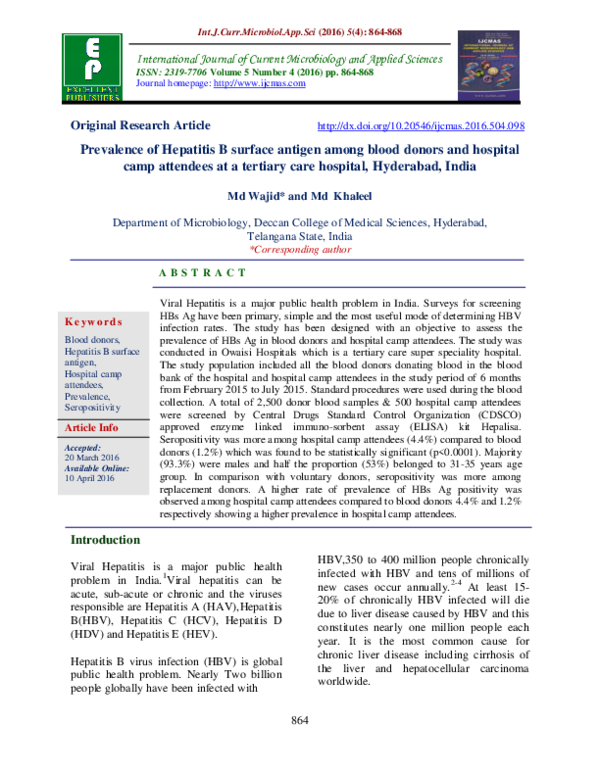 (PDF) Prevalence of hepatitis B surface antigen among pregnant women in ...