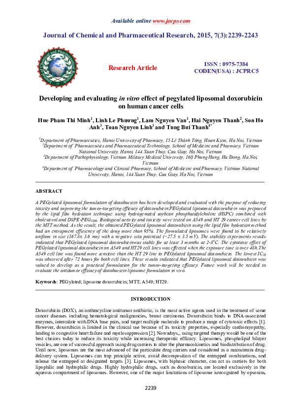 (PDF) Developing and evaluating in vitro effect of pegylated liposomal ...