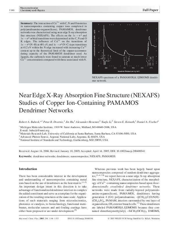 (PDF) Near Edge X‐Ray Absorption Fine Structure (NEXAFS) Studies of ...