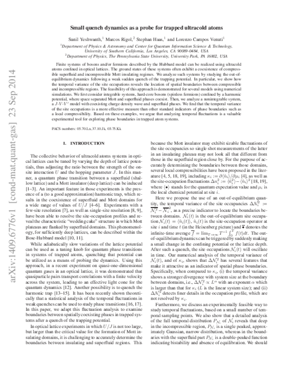 (PDF) Small quench dynamics as a probe for trapped ultracold atoms