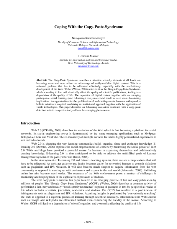 (PDF) Coping With the Copy-Paste-Syndrome