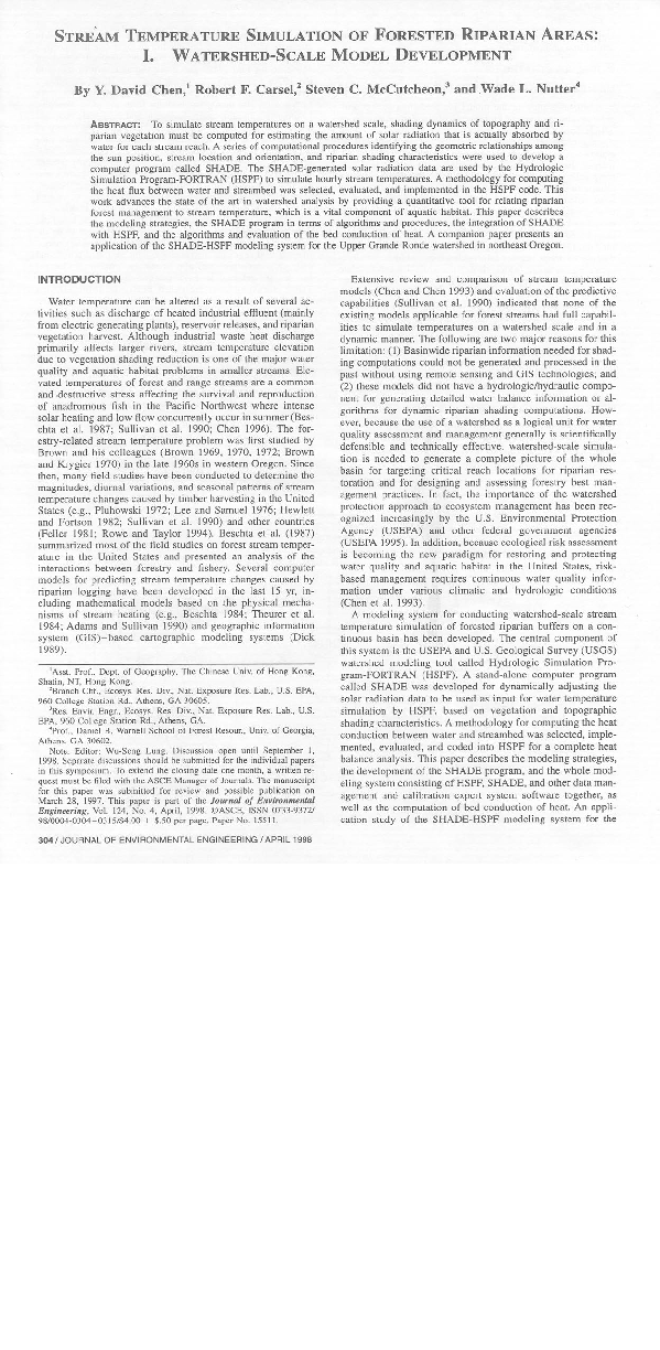 (PDF) Stream Temperature Simulation of Forested Riparian Areas: I ...