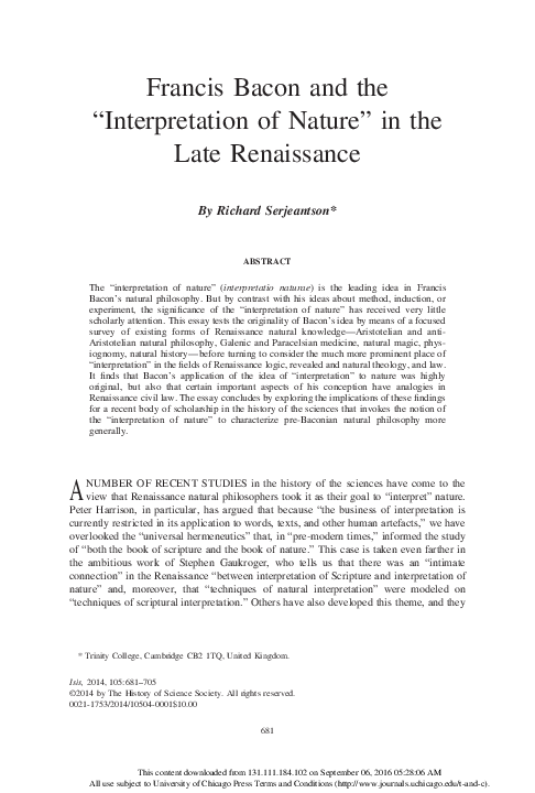 (PDF) Francis Bacon and the “Interpretation of Nature” in the Late ...