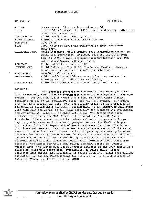 (PDF) The Child Indicator The Child, Youth, and Family Indicators