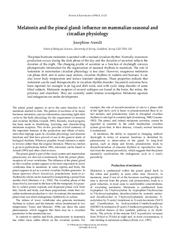 (PDF) Melatonin and the pineal gland influence on mammalian seasonal