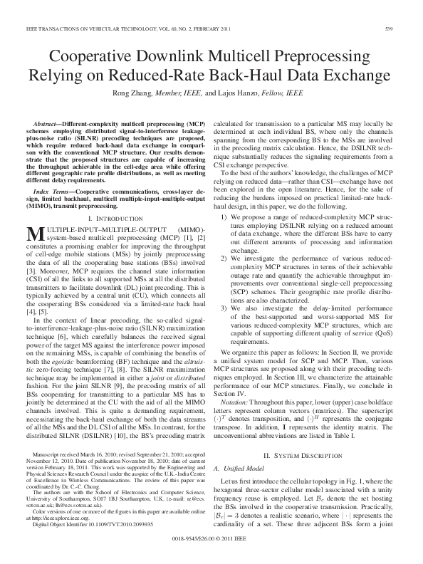 (PDF) Cooperative Downlink Multicell Preprocessing Relying on Reduced ...