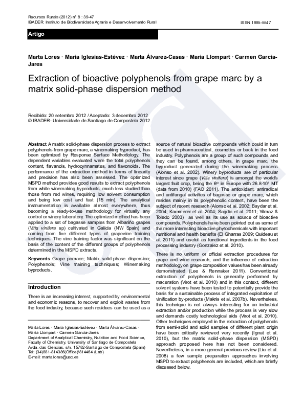 (PDF) Extraction of bioactive polyphenols from grape marc by a matrix