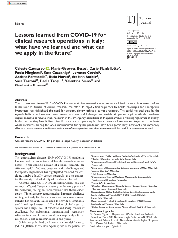 (PDF) Lessons learned from COVID-19 for clinical research operations in ...