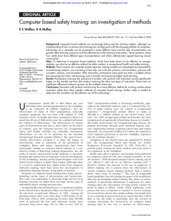 (PDF) Computer based safety training: an investigation of methods