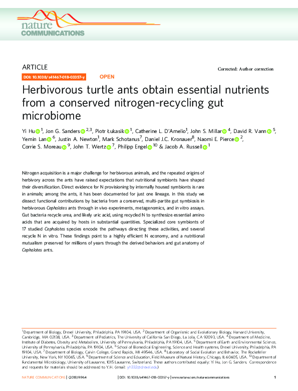 (PDF) Herbivorous turtle ants obtain essential nutrients from a ...