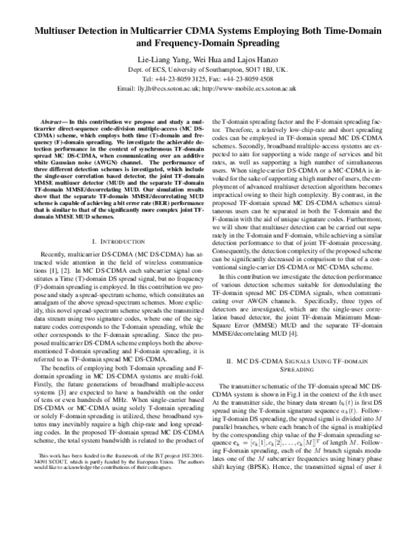 (PDF) Multiuser detection in multicarrier CDMA systems employing both ...