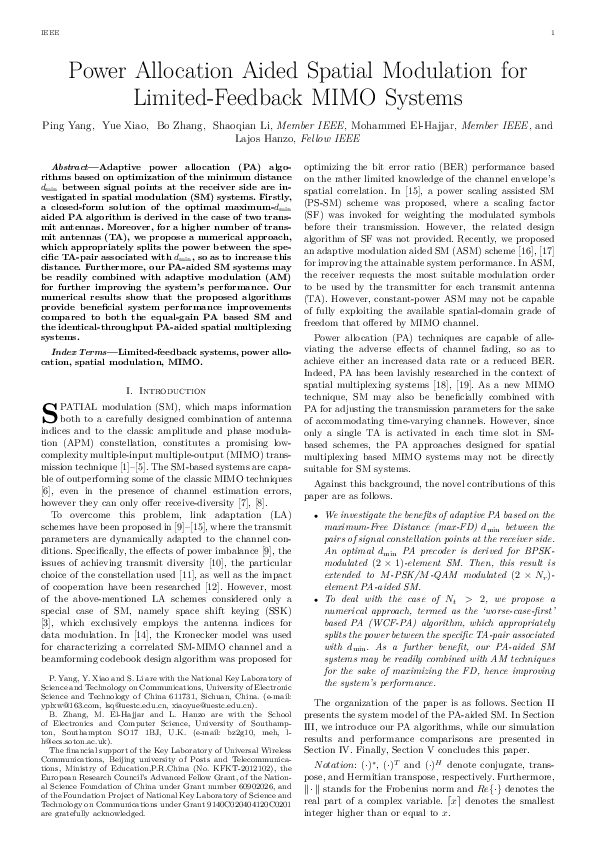 (PDF) Power Allocation Aided Spatial Modulation for Limited-Feedback ...