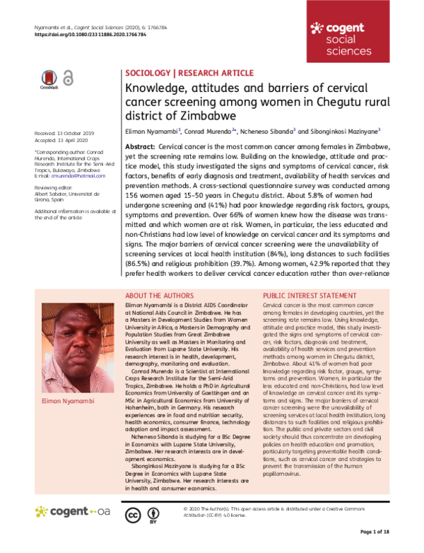 (PDF) Knowledge, attitudes and barriers of cervical cancer screening ...
