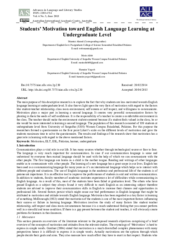 (PDF) Students’ Motivation toward English Language Learning at ...