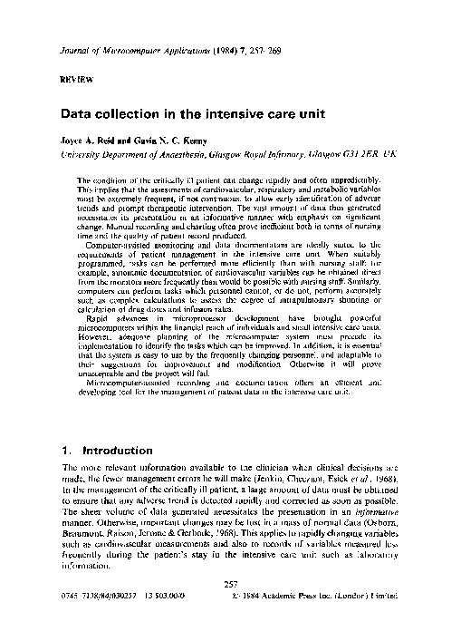 (PDF) Data collection in the intensive care unit