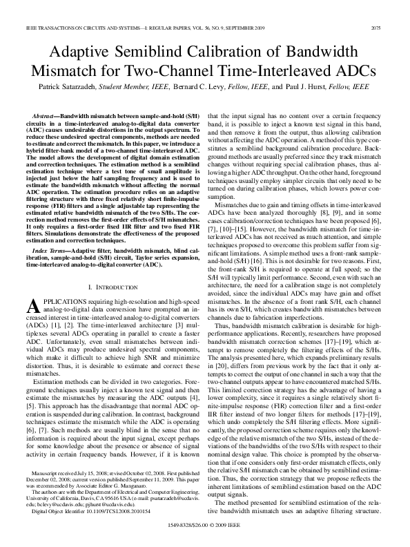(PDF) Adaptive Semiblind Calibration of Bandwidth Mismatch for Two ...