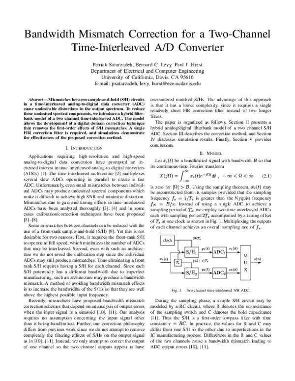(PDF) Bandwidth Mismatch Correction for a TwoChannel TimeInterleaved A/D Converter Bernard