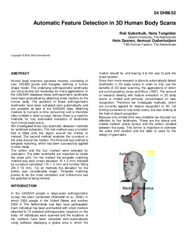 (PDF) Automatic Feature Detection in 3D Human Body Scans