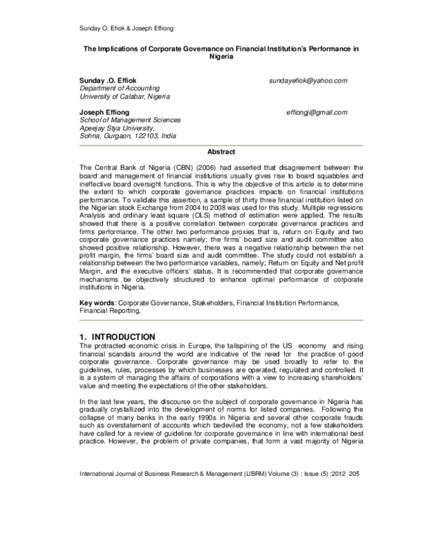 (PDF) The Implication of Corporate Governance on Financial Institution ...