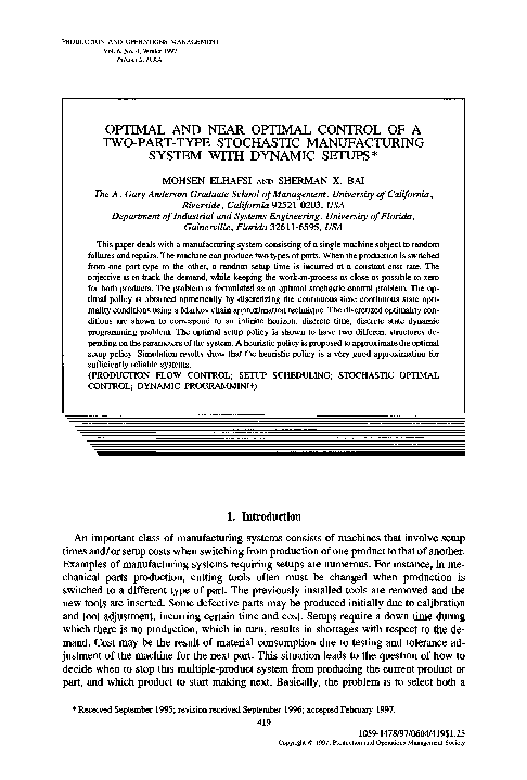 (PDF) Optimal and Near Optimal Control of a Two-Part-Type Stochastic ...