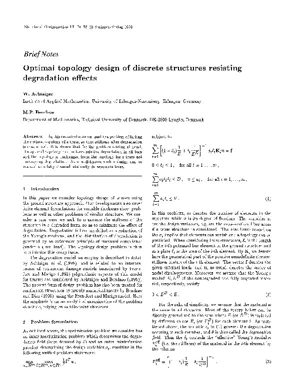 (PDF) Optimal topology design of discrete structures resisting ...