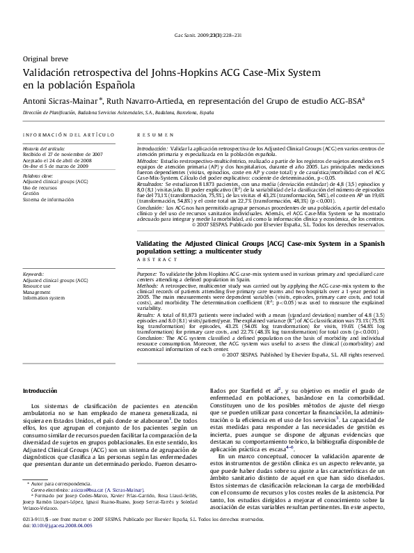 (PDF) Validación retrospectiva del ACG CaseMix System en