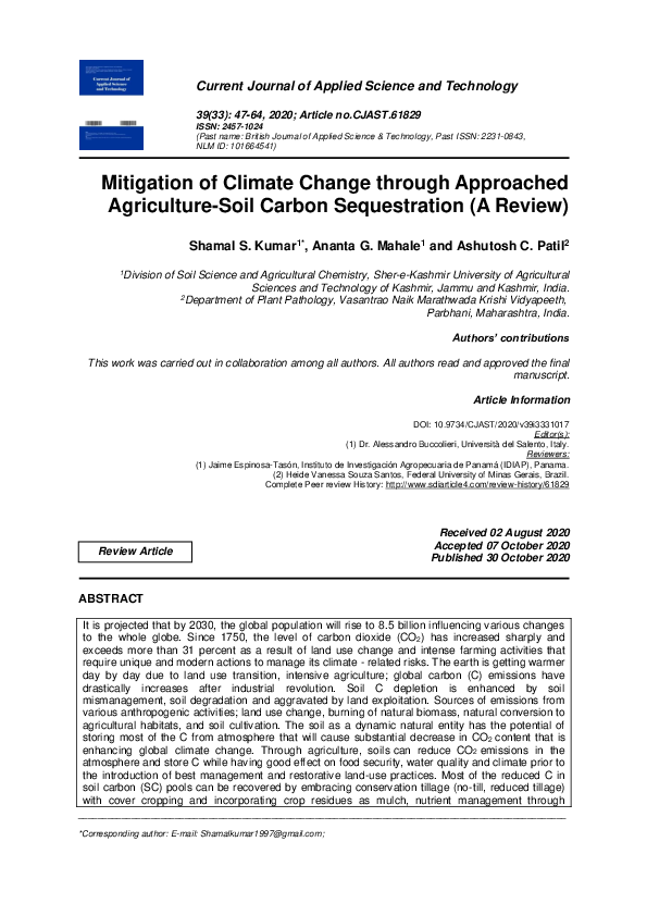 (PDF) Mitigation of Climate Change through Approached Agriculture-Soil ...