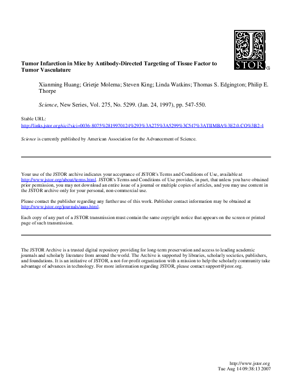 (PDF) Tumor infarction in mice by antibody-directed targeting of tissue ...