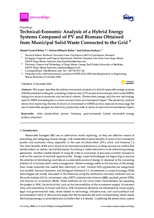 (PDF) Technical-Economic Analysis of a Hybrid Energy Systems Composed ...