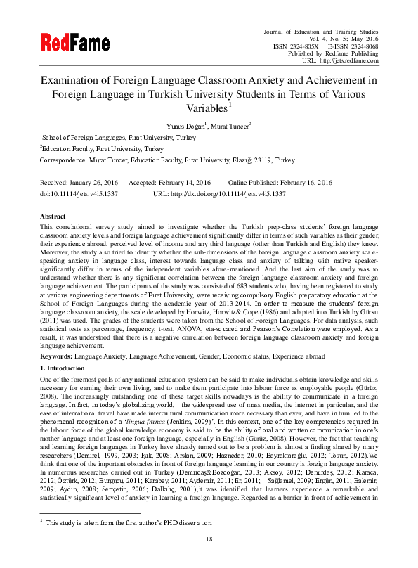 (PDF) Examination of Foreign Language Classroom Anxiety and Achievement ...