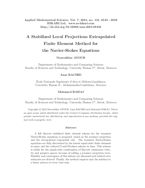 (PDF) A stabilized local projections extrapolated finite element method ...