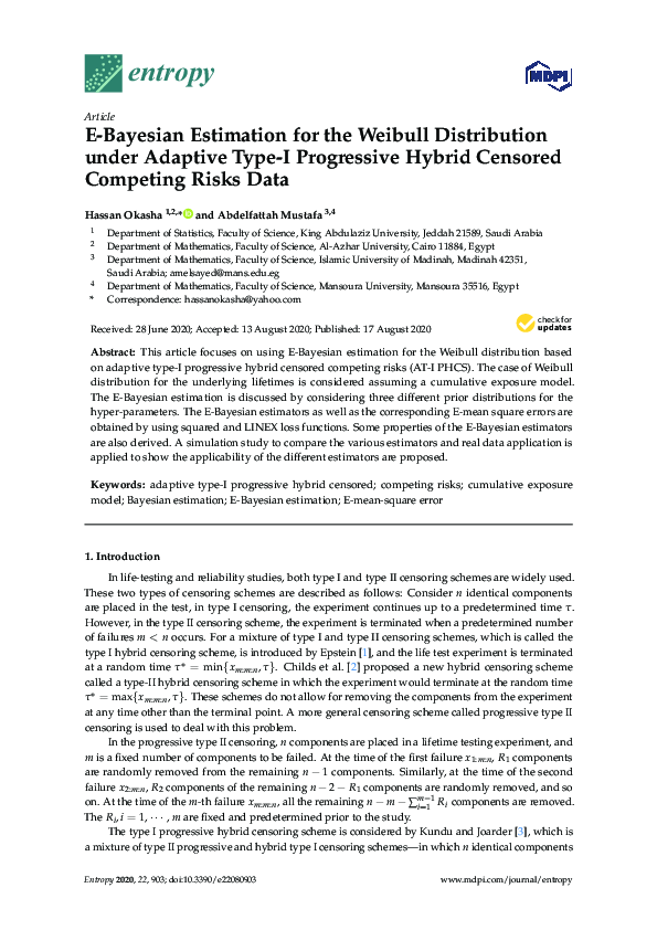 (PDF) E-Bayesian Estimation for the Weibull Distribution under Adaptive ...