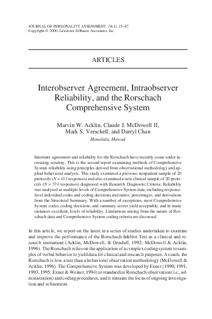 (PDF) Interobserver agreement, intraobserver reliability, and the ...