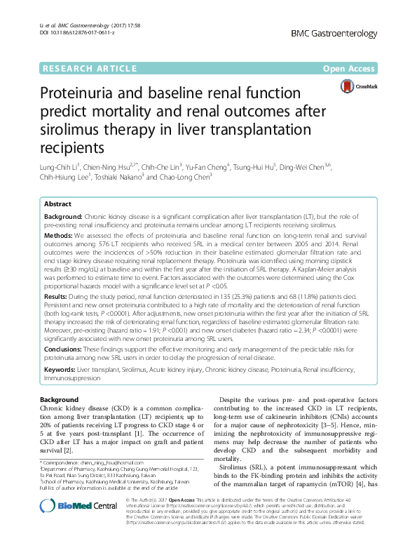 (PDF) Proteinuria and baseline renal function predict mortality and ...