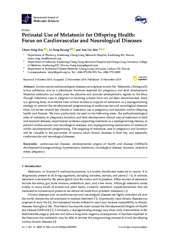 (PDF) Perinatal Use of Melatonin for Offspring Health: Focus on ...