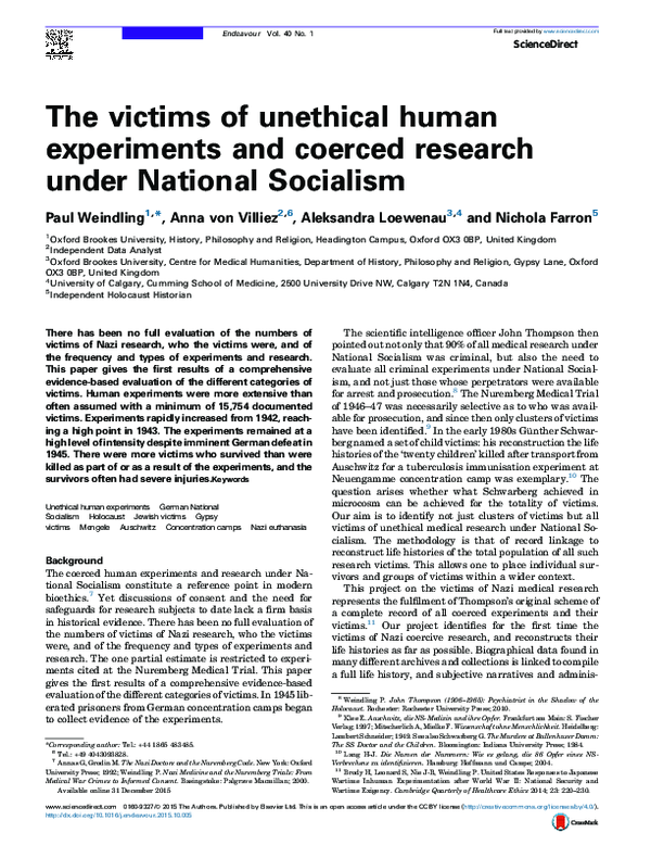 (PDF) The victims of unethical human experiments and coerced research ...