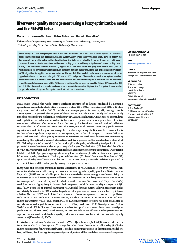 (PDF) River water quality management using a fuzzy optimization model ...