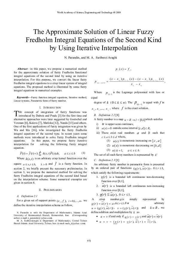 (PDF) The Approximate Solution of Linear Fuzzy Fredholm Integral ...