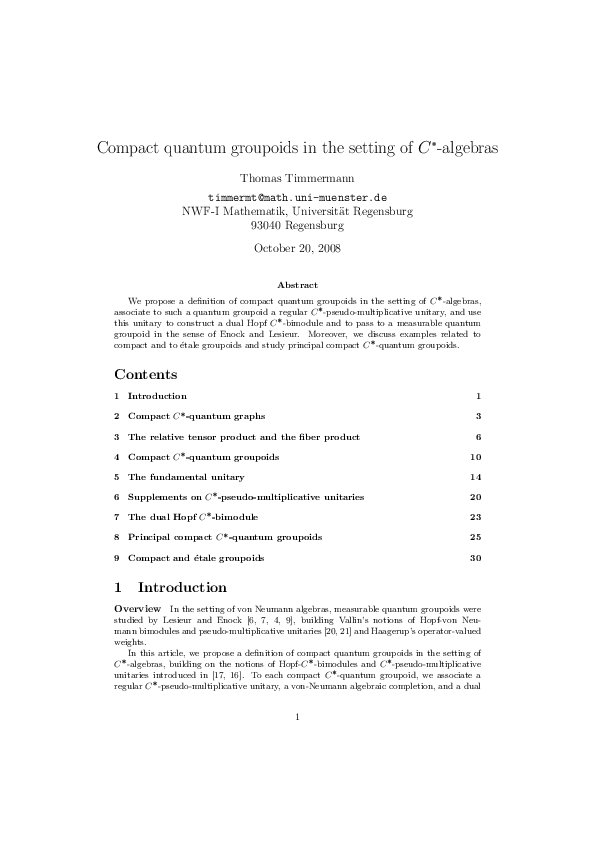 (PDF) Compact quantum groupoids in the setting of C -algebras