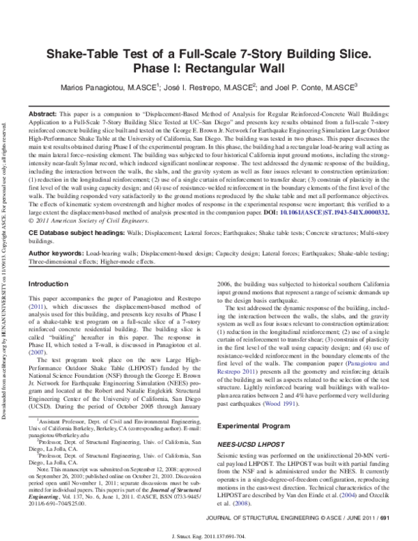 (PDF) Shake-Table Test of a Full-Scale 7-Story Building Slice. Phase I ...